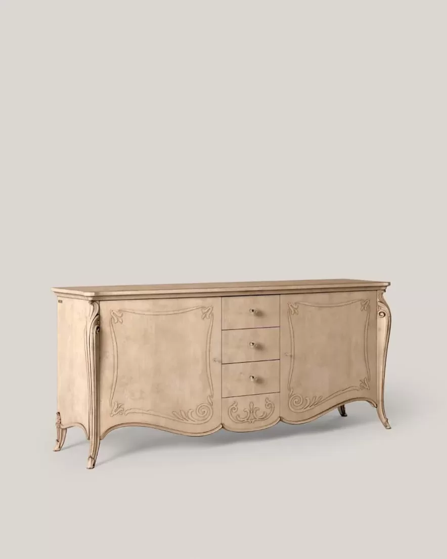 Opera Shaped Sideboard, Carved "B" Decoration, 2 Doors 3 Drawers, Francesco Pasi classic dining room
