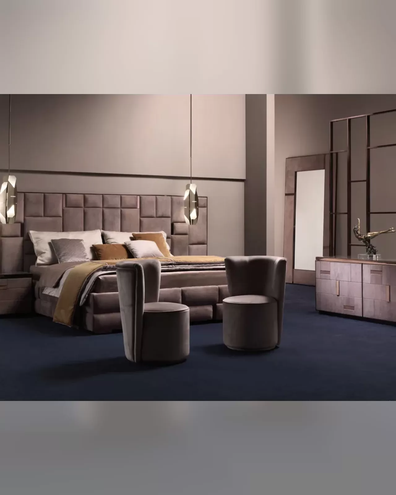 Cromo Bed, modern upholstered bed from Epoque Exence