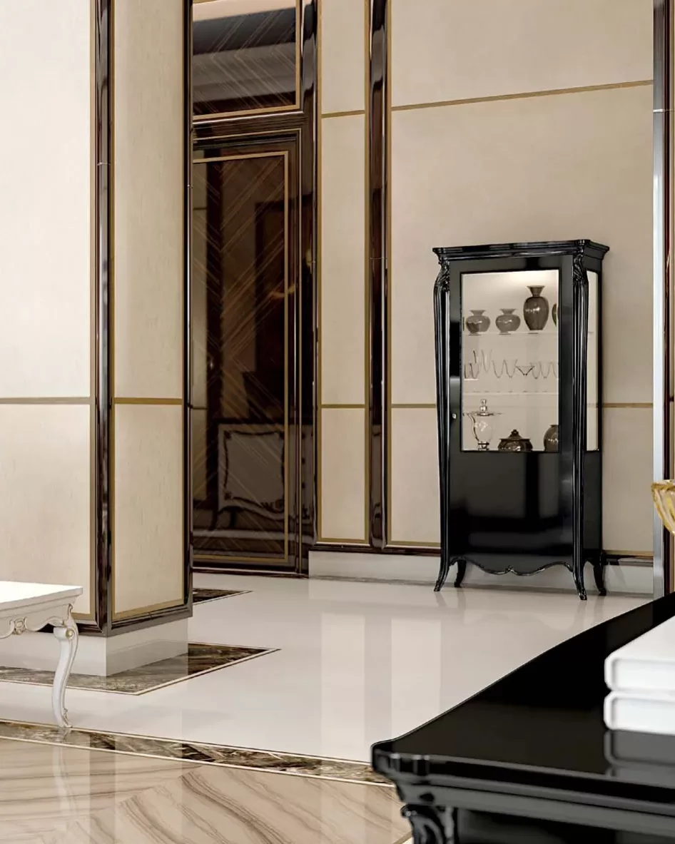 Opera Shaped Silver Cabinet, Flat Doors, 1 Door by Francesco Pasi, glass cabinet beside the buffet