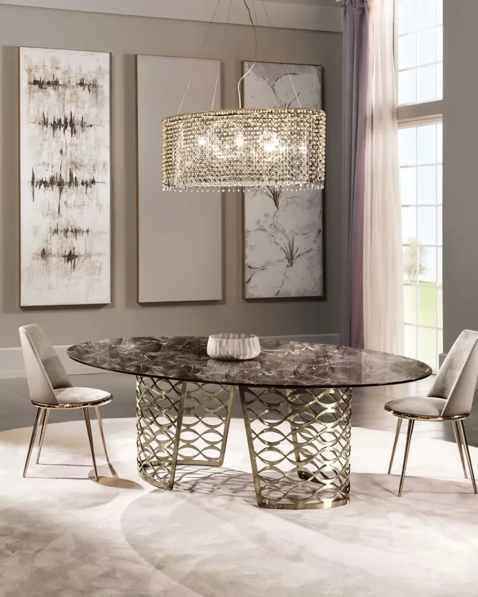 Isidoro Dining Table by Cantori, luxury dining table on a laser-cut steel base
