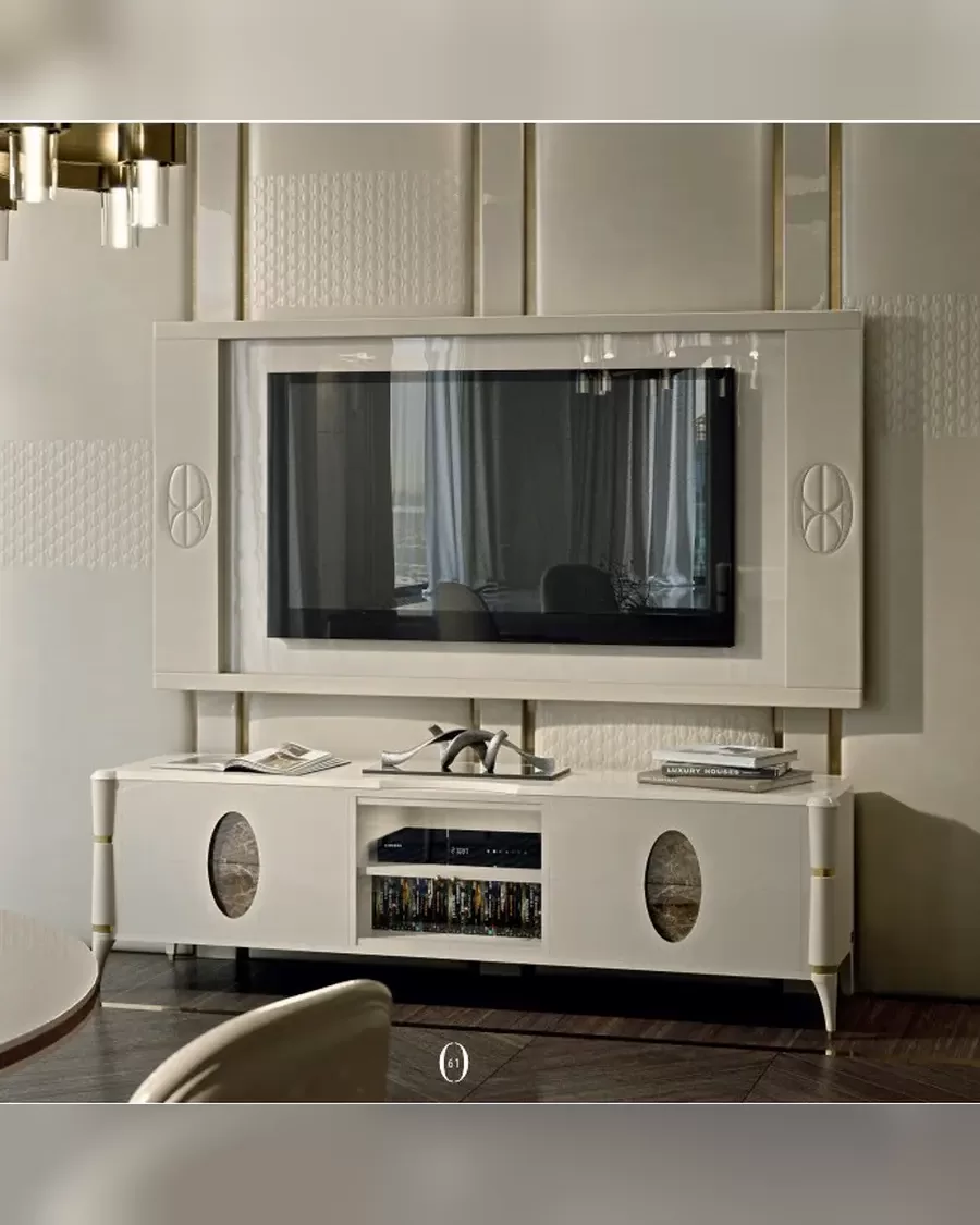 Ellipse TV Base with Marble Ovals by Francesco Pasi, TV unit for a luxury design living room