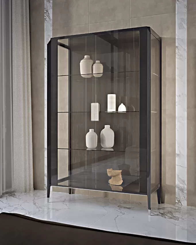 Icon Glass Cabinet, 2 Doors, with LED Lights by Francesco Pasi, glass cabinet for an exclusive living room