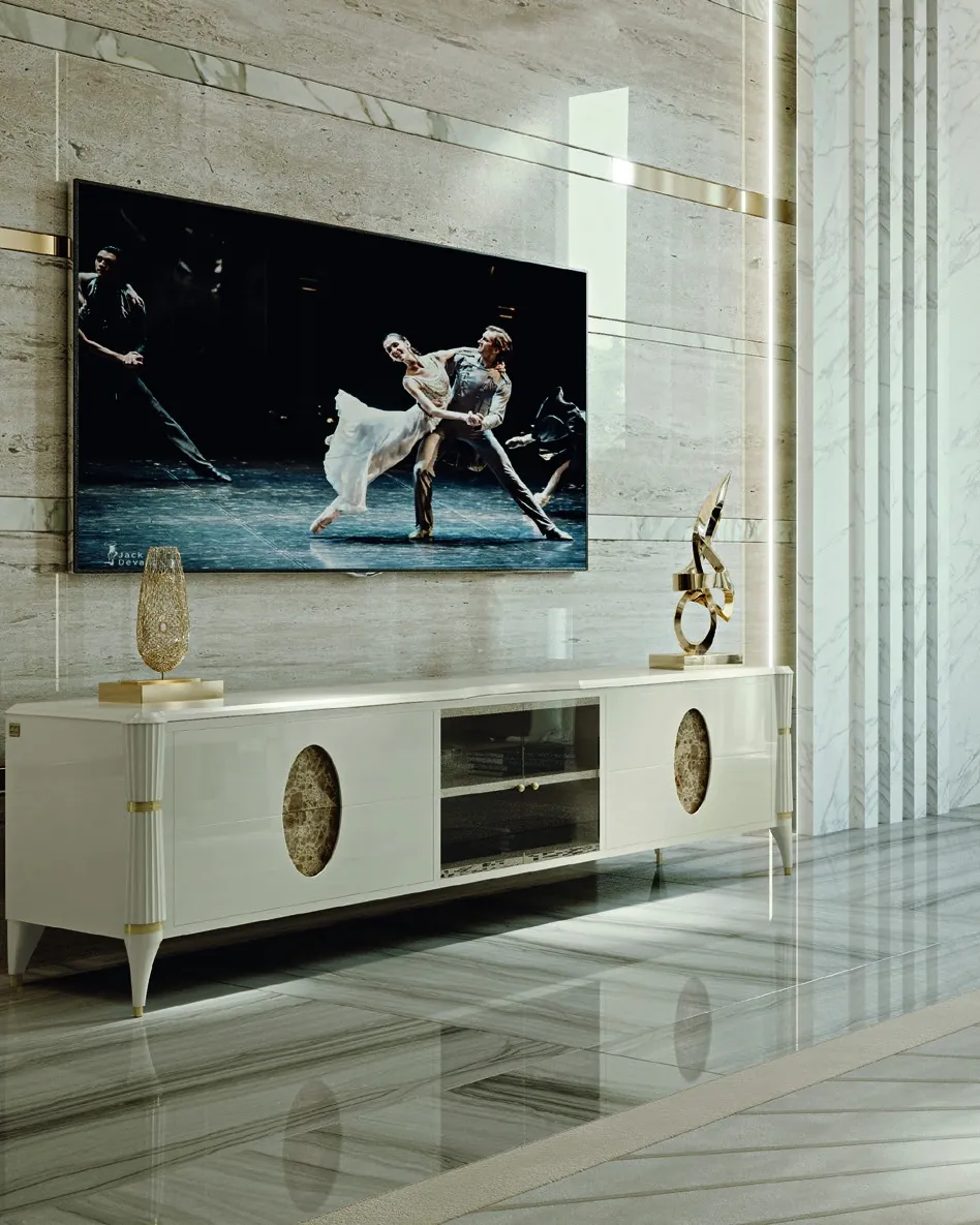 Ellipse TV Base with Marble Ovals, Living Room Furniture, by Francesco Pasi
