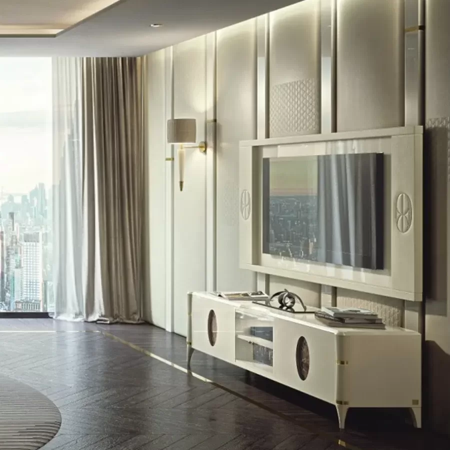 Ellipse Leather TV Wall Panel by Francesco Pasi, TV unit, 195 cm wide