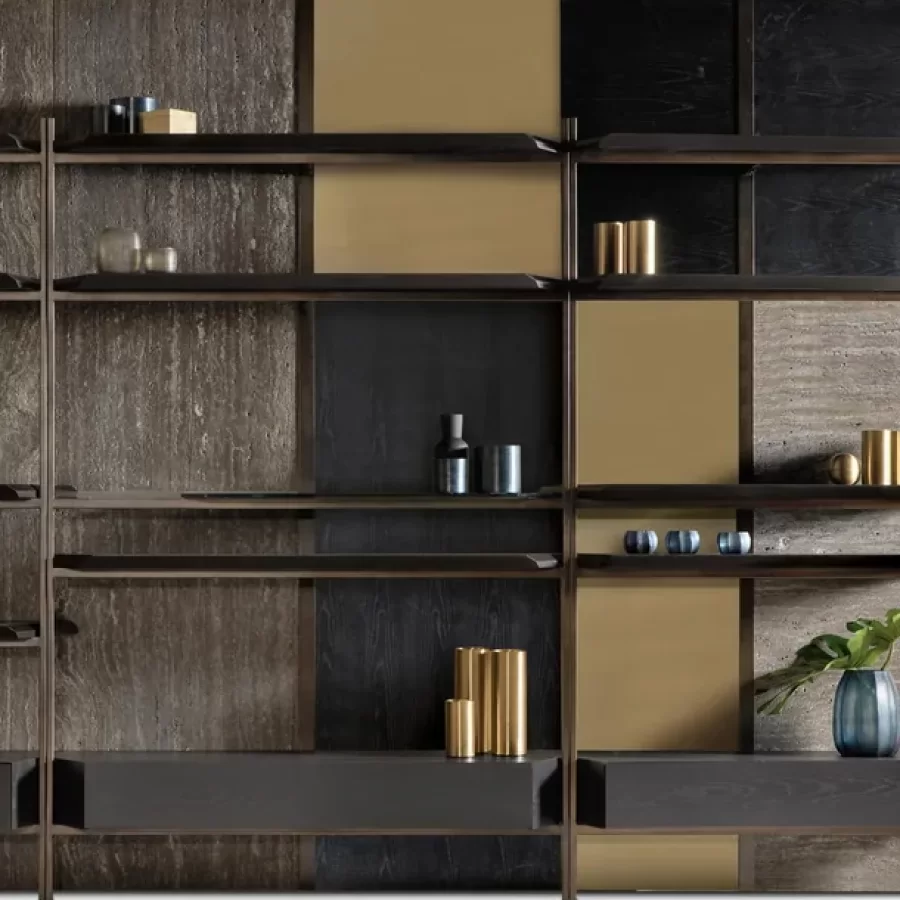 Macao Wall Unit Composition by Cantori, luxury living room furniture, with marble