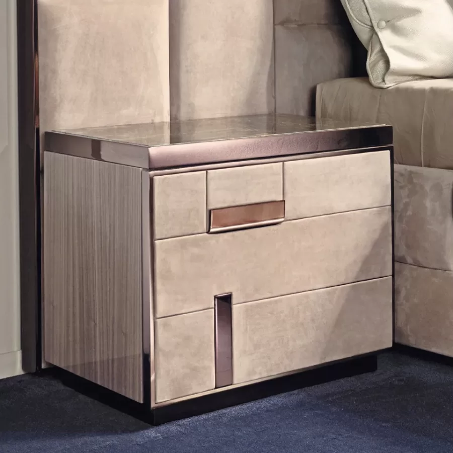 Cromo Nightstand by Epoque, luxury bedroom furniture, in leather, made to order in Italy