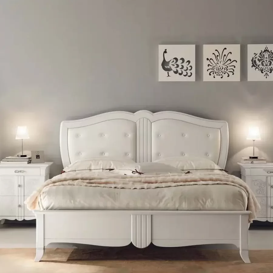 New Deco Bed with Buttoned Leather Headboard by Francesco Pasi, elegant bed frame, for a 160 x 200 cm mattress