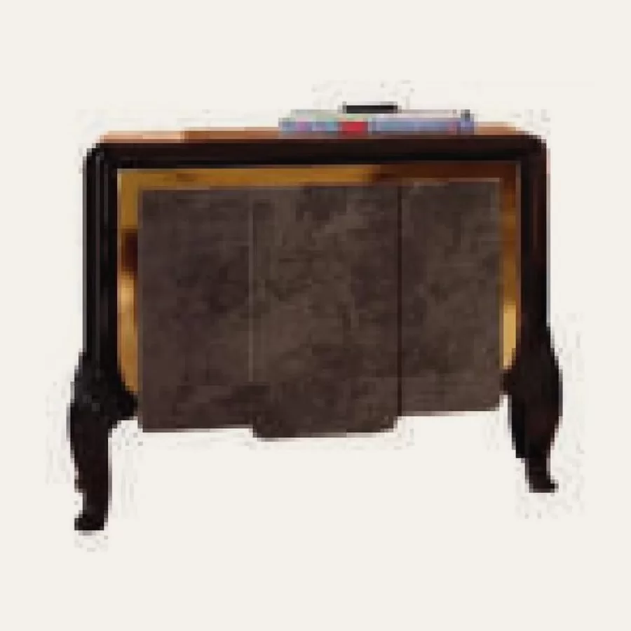 Ocean Nightstand, Nabuk-suede facade, Hand-carved legs by Francesco Pasi, bedside table, 71 cm wide