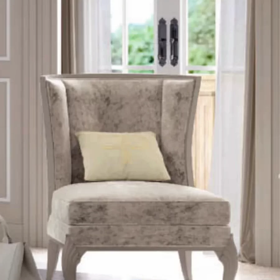 Ocean Armchair, Hand-carved legs by Francesco Pasi, accent chair, 75 cm wide