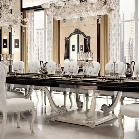 Opera Carved Extendable Rectangular Table with Two 50 cm Leaves, closed 500 cm