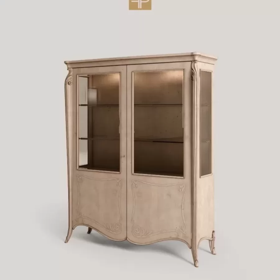 Opera Shaped Silver Cabinet, Carved "B" Decoration, 2 Doors by Francesco Pasi, dining room furniture, 172 cm wide