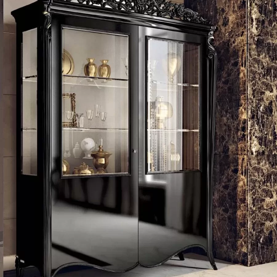 Opera Shaped Silver Cabinet, Flat Doors, 2 Doors by Francesco Pasi, dining room suite, 172 cm wide