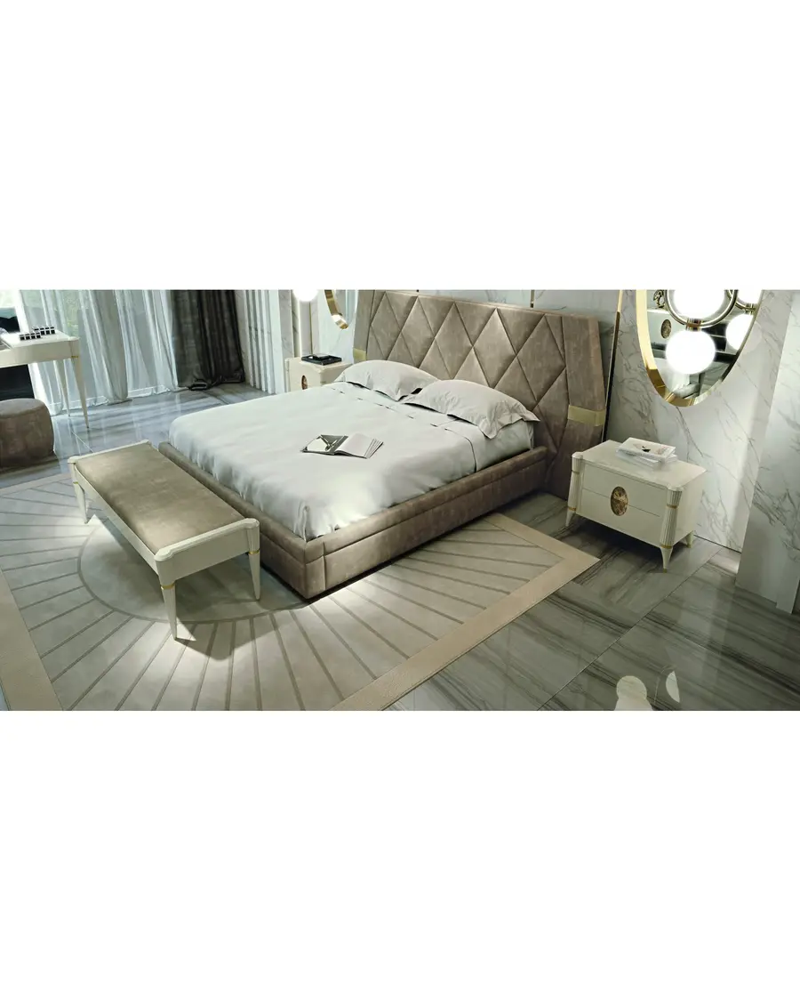 Ellipse Bed with Quilted Headboard by Francesco Pasi, modern Italian bedroom set, in leather