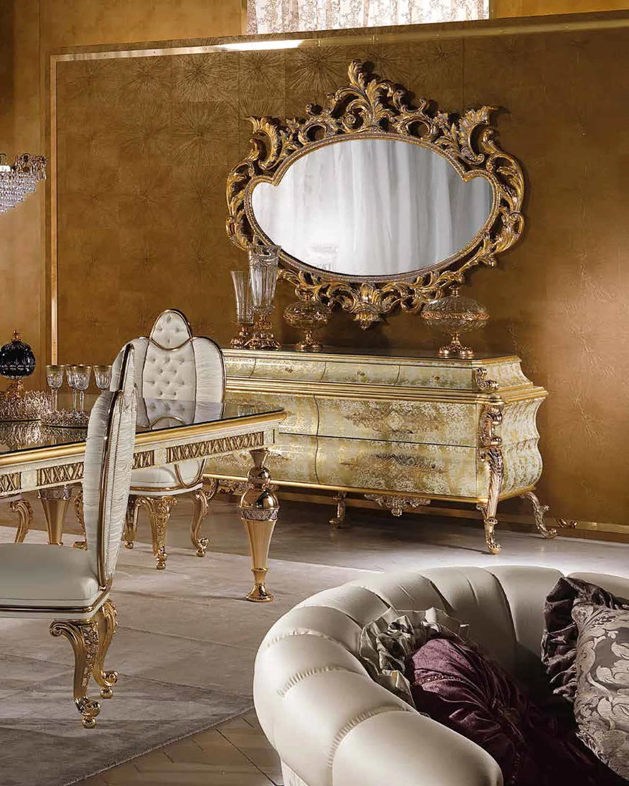 Aida Metal Mirror AD004, Cappelletti Aida collection, classic Italian mirror in a classic bedroom setting, photo 6 of 6
