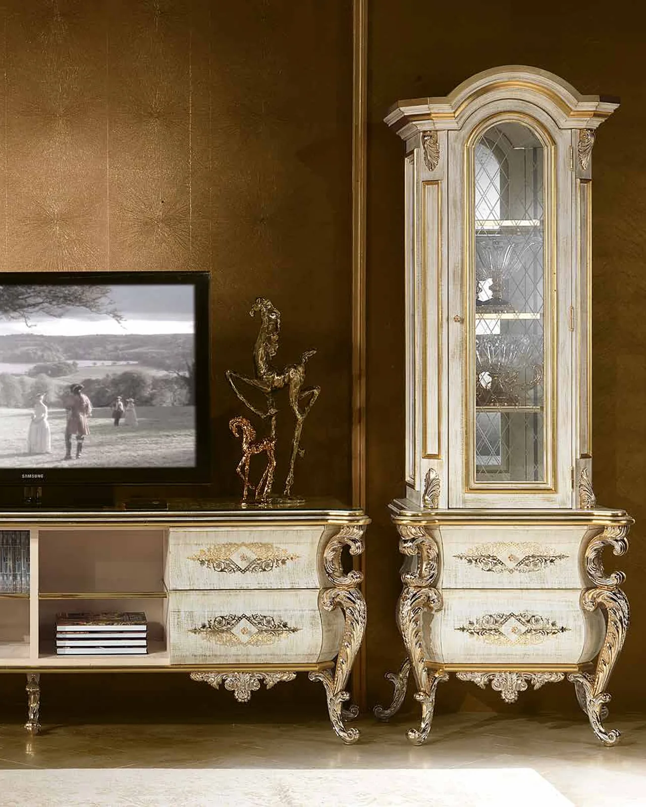 Aida TV Cabinet AD037, Cappelletti Aida collection, classic Italian TV cabinet in a classic living room setting, photo 1 of 4