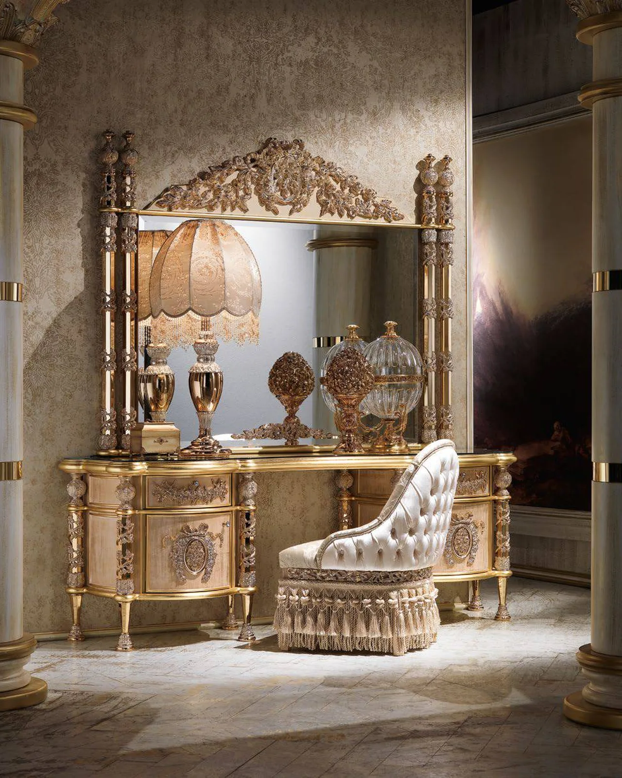 Royal Armchair with Metal Decoration RY005, Cappelletti Royal collection, classic Italian armchair in a classic bedroom setting, photo 1 of 2