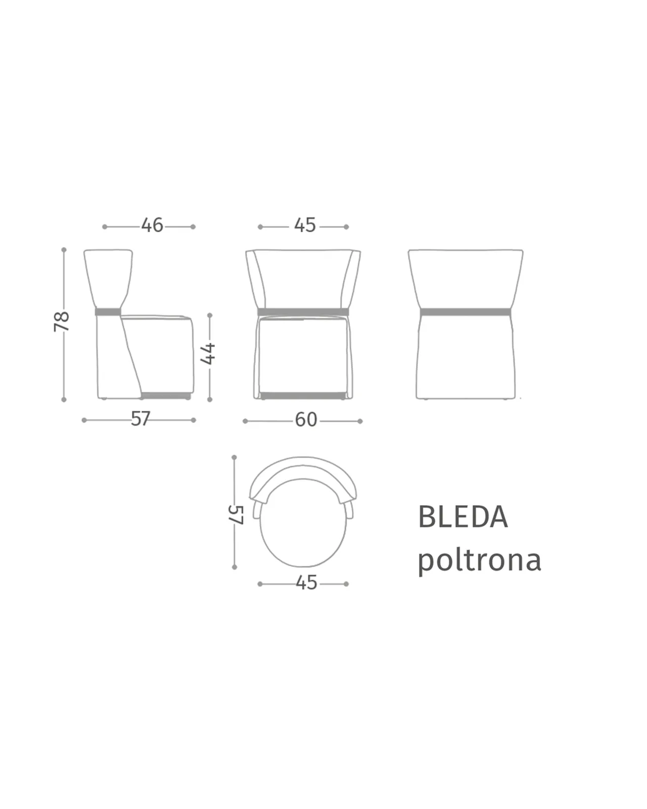 Bleda Armchair by Epoque, Exence collection, armchair technical drawing with dimensions, photo 3 of 3