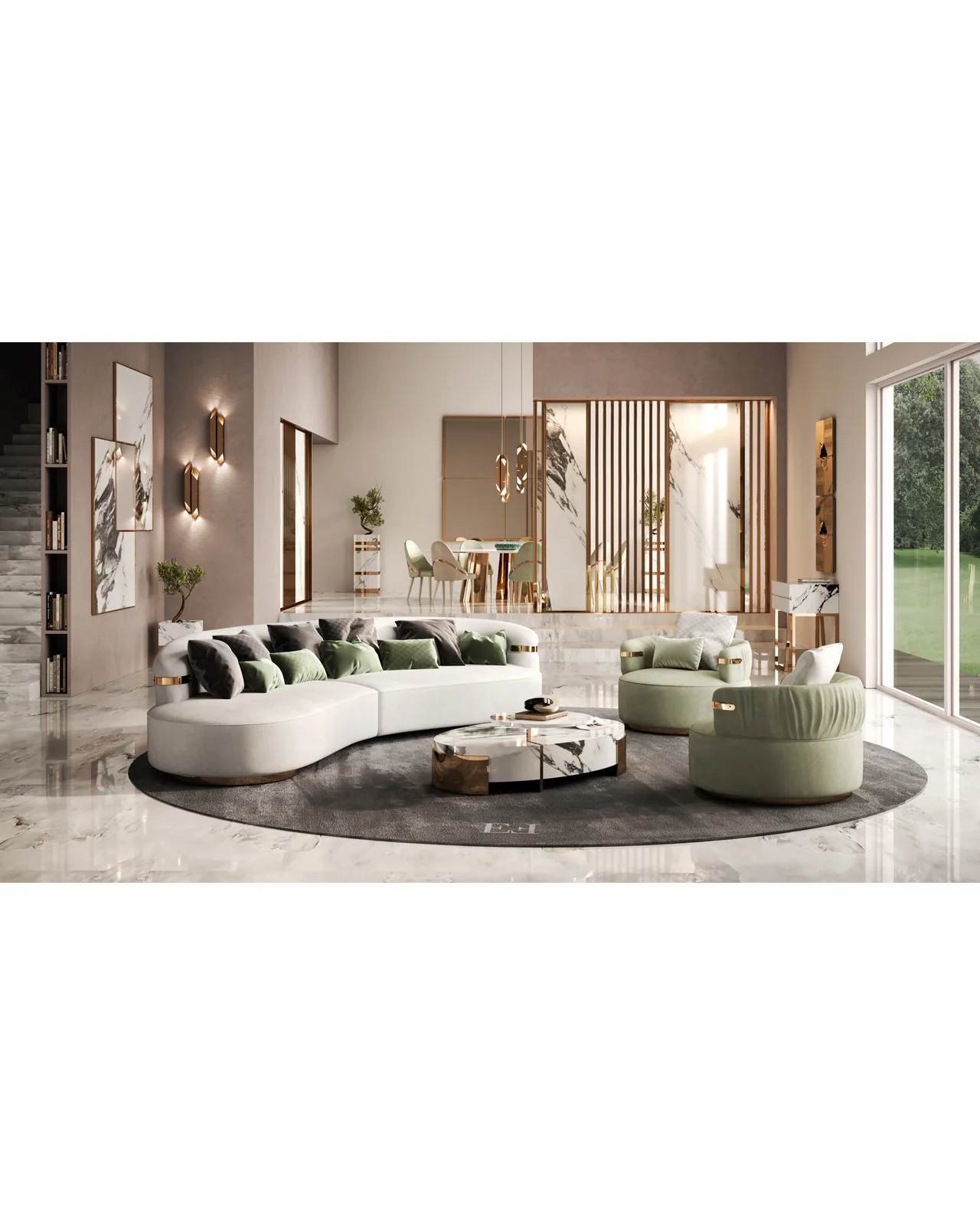 Divano Florite di Epoque, collezione Exence Expanse, divano italiano in un soggiorno moderno, foto 1 di 3