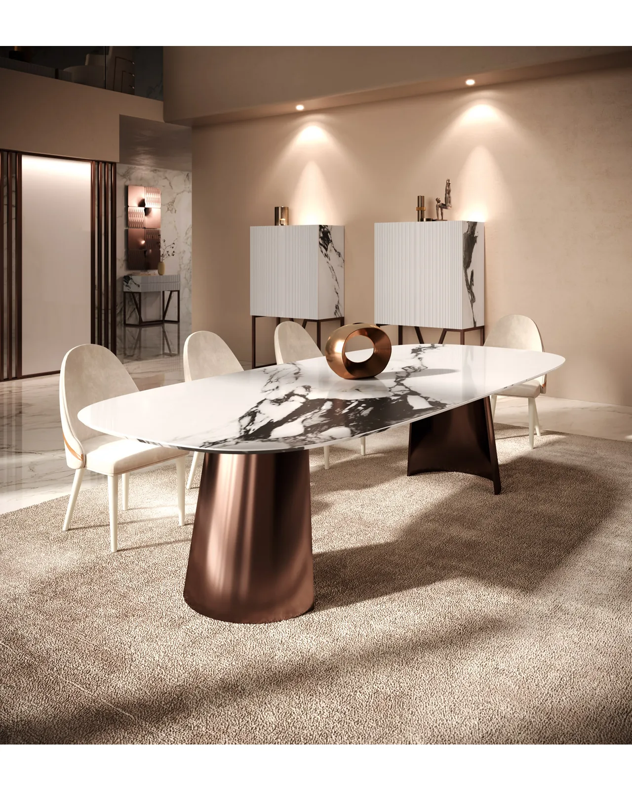 Tavolo da pranzo Onice di Epoque, Exence Expanse, tavolo da pranzo italiano di lusso in una sala da pranzo contemporanea, foto 2 di 4