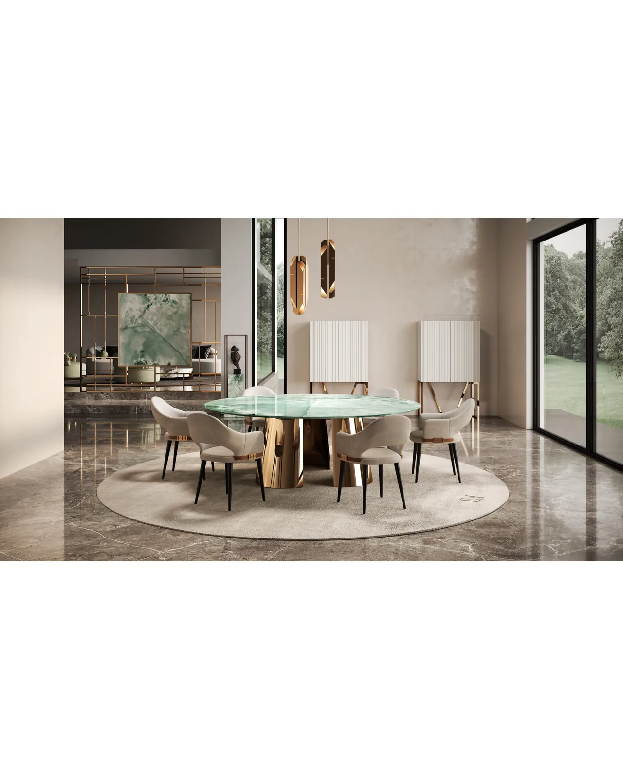 Tavolo da pranzo Onice di Epoque, collezione Exence Expanse, tavolo da pranzo di design ambientato in una sala da pranzo elegante, foto 3 di 4