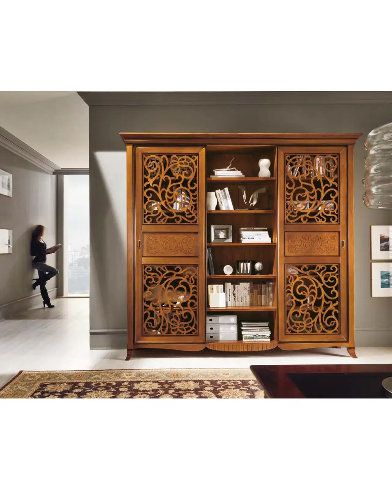 New Deco Bookcase, Sliding Fretwork Doors by Francesco Pasi, Italian art deco furniture for the living room