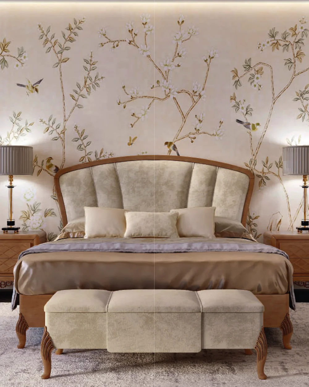 Ocean Arched Bed, Wood Frame, Hand-carved legs by Francesco Pasi, Italian furniture manufacturer for the bedroom