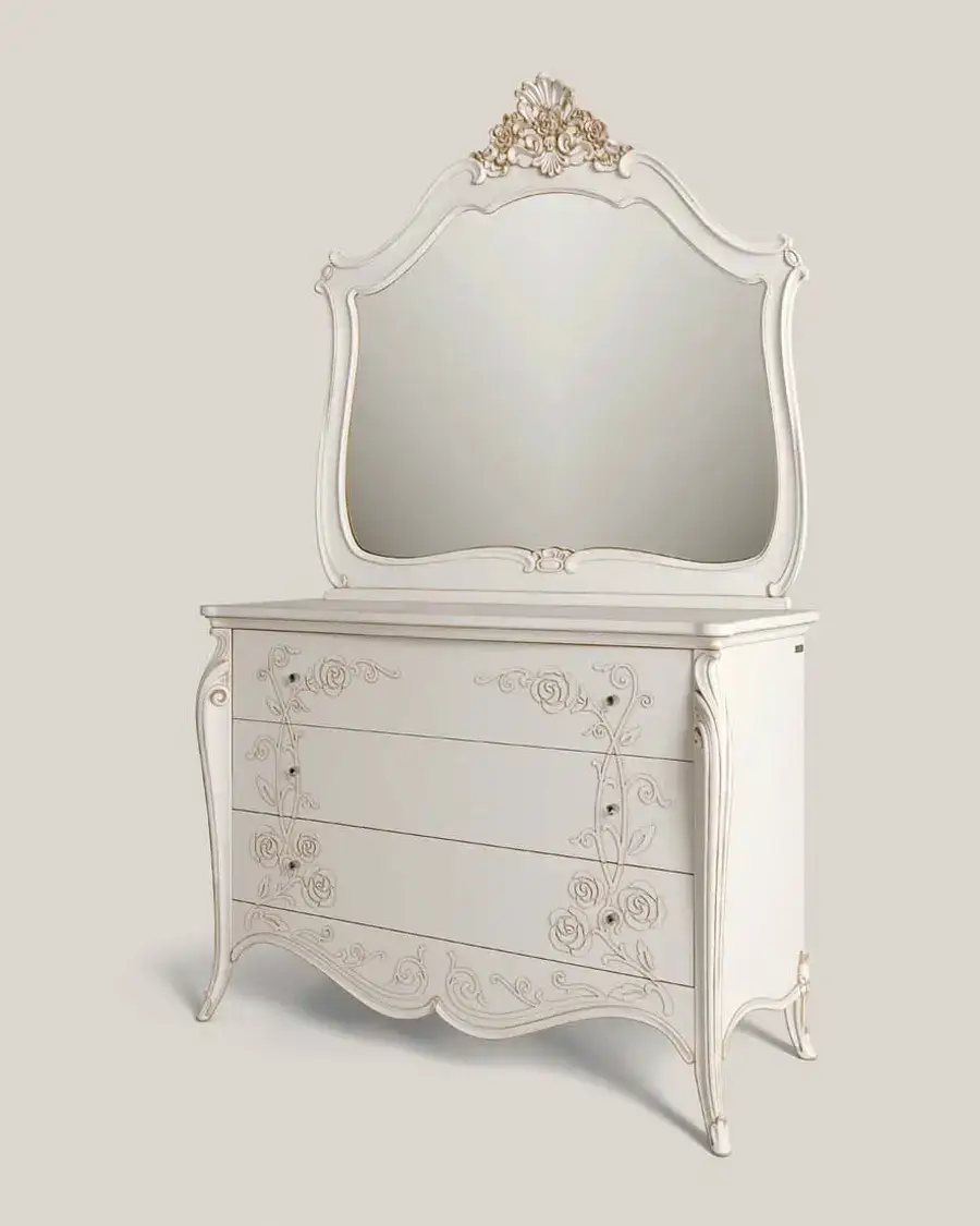 Opera Mirror 3056 by Francesco Pasi, carved cherry furniture for the living room