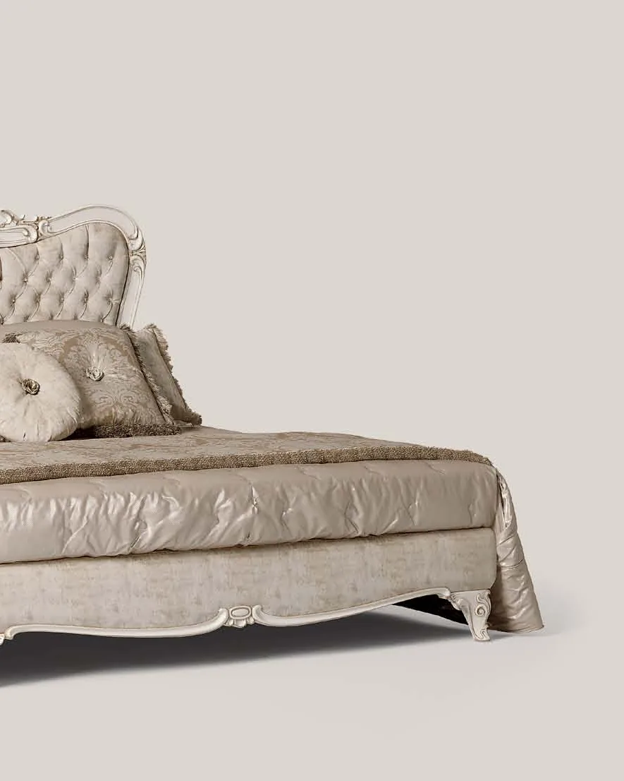 Opera Carved Bed with Capitonne Headboard, 180x200 cm by Francesco Pasi, Opera bedroom set, hand-carved bed