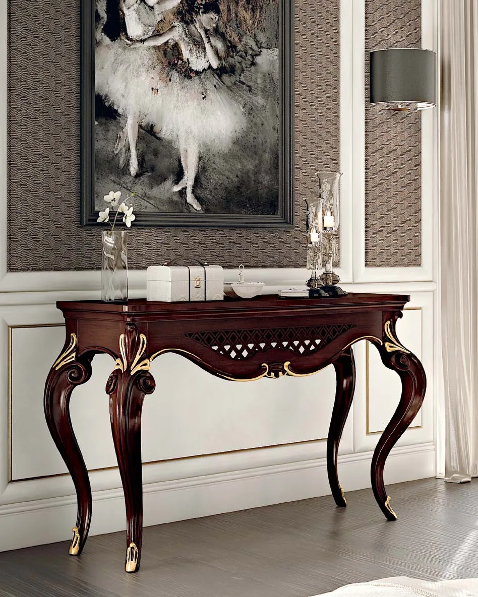 Opera Console with Marble Top by Francesco Pasi, carved cherry furniture for the living room