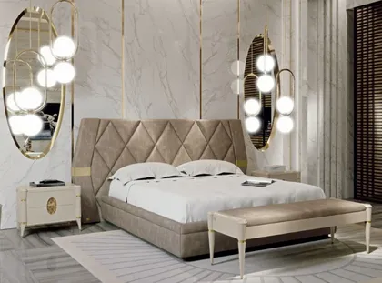 Letto imbottito Elipse per camera da letto moderna, negozio di mobili italiani
