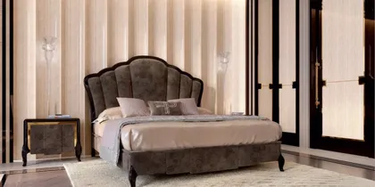 Letto imbottito per camera da letto moderna Ocean, negozio di arredamento italiano