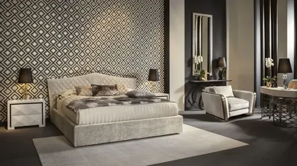 Upholstered bed modern bedroom Valentino. Dim 197 x 224 x 117-31h