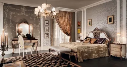 Letto classico imbottito in legno modello Gran Guardia, arredamento di lusso per la casa