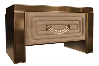 High End Italian Mirrored Suede Bedside Table Collier, high-end furniture