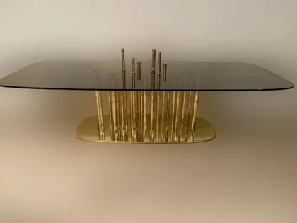 Luxury Gold Plated Bamboo Glass Coffee Table - Lotus