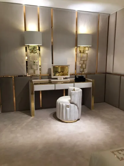 Luxury Gold Brass Dressing Table With Drawers Signature, Italian bedroom furniture
