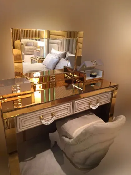 Luxury Gold Mirrored Dressing Table With Drawers - Collier 02