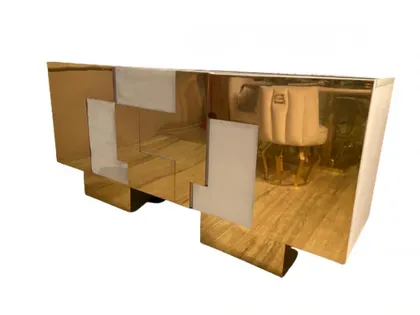 Exclusive Crystal Top Luxury Soft Velvet Buffet Signature, modern italian sideboard