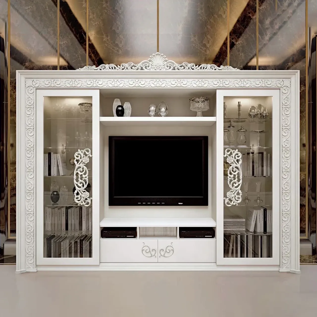 Opera Library by Francesco Pasi, bookcase with sliding fretwork doors